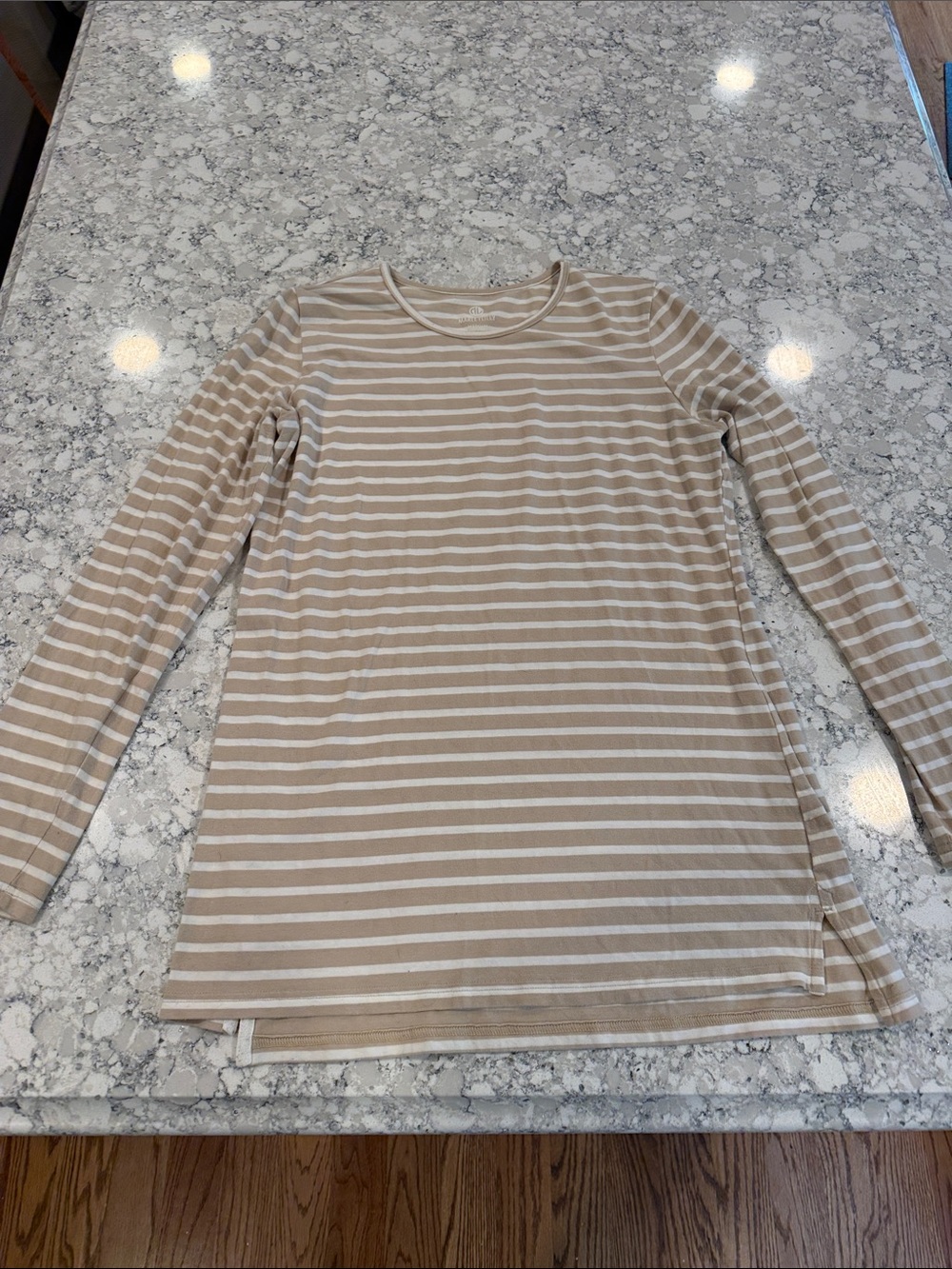 Marleylilly Women’s Beige cream tan & White Striped Long-Sleeve Crewneck size m